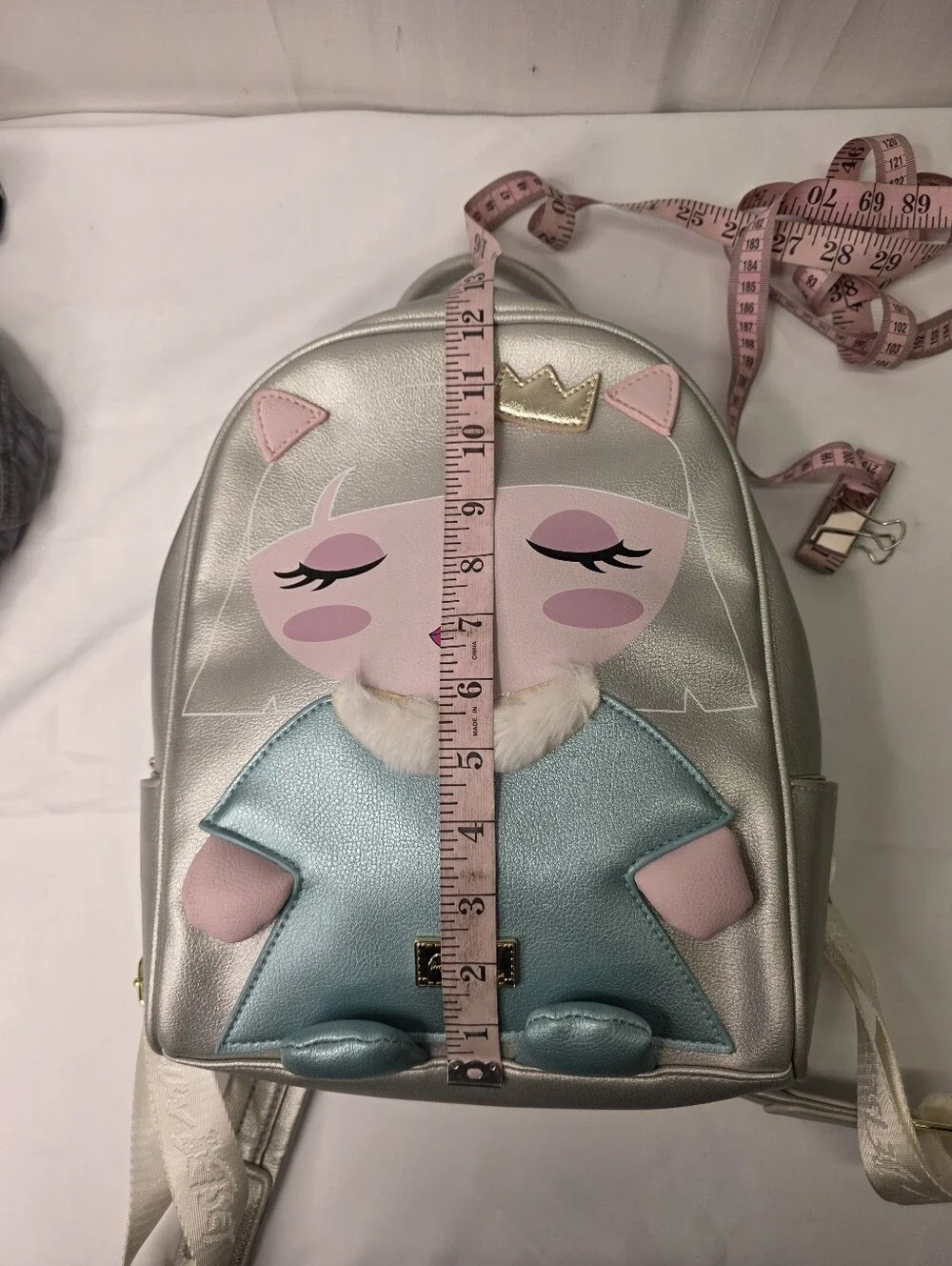 Luv Betsey Johnson Metallic Silver Princess Mini Backpack Faux Fur /Crown